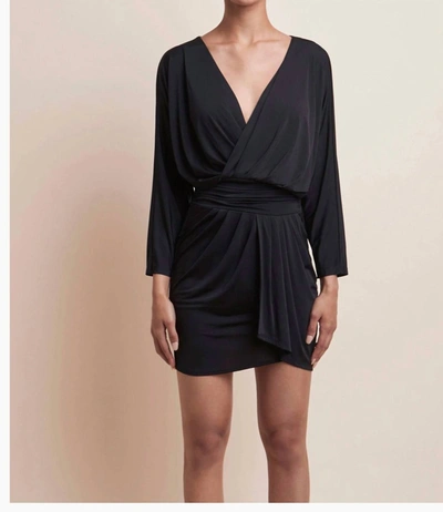 Krisa Drape Skirt Surplice Dress In Black