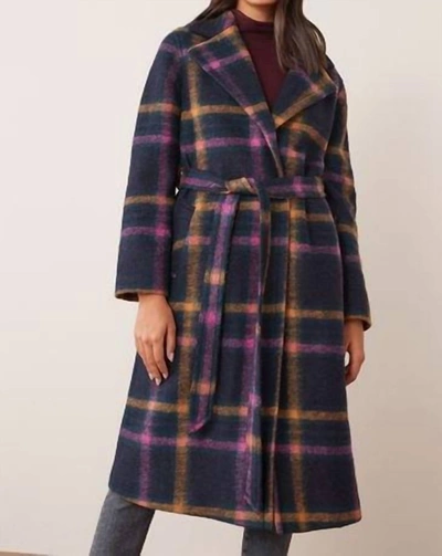 Helene Berman Jean Wrap Coat In Purple Check In Multi