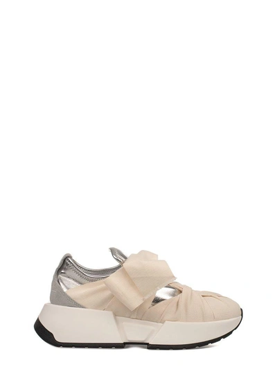 Mm6 Maison Margiela Ivory/silver Metallic Faux Leather Slip On Wedge Sneakers In White - Silver