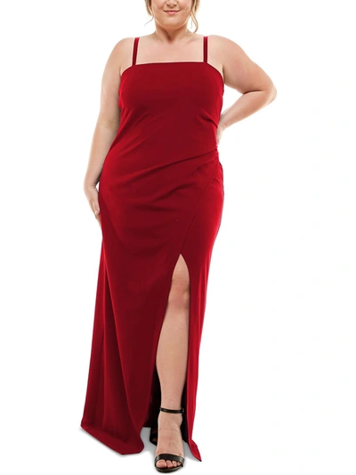 Emerald Sundae Plus Womens Square Neck Split Hem Evening Dress In Red