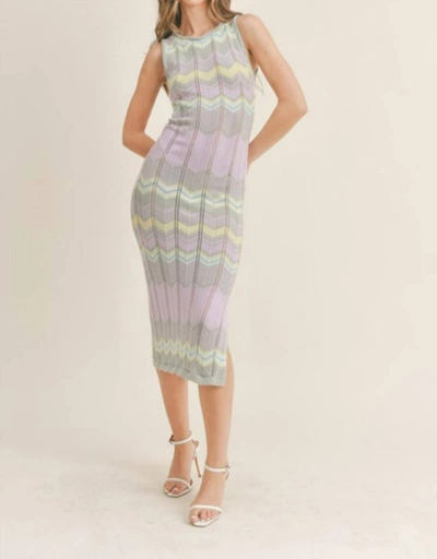 Mable Crochet Knit Dress In Gray, Lavender, Yellow, Blue In Multi
