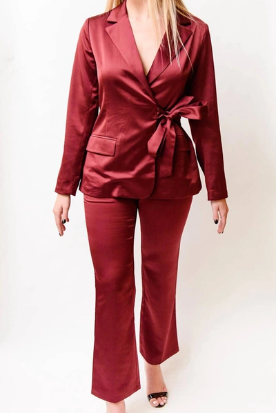 Greylin Glenda Satin Blazer In Burgundy In White