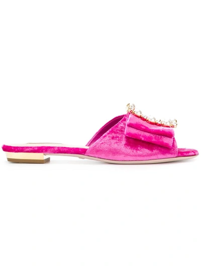 Sebastian Gemstone And Pearl Buckle Front Sandals - Pink