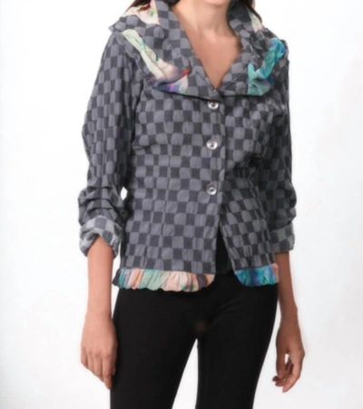 Angel Checkerboard Ruffled Cardigan In Gray/black In Multi