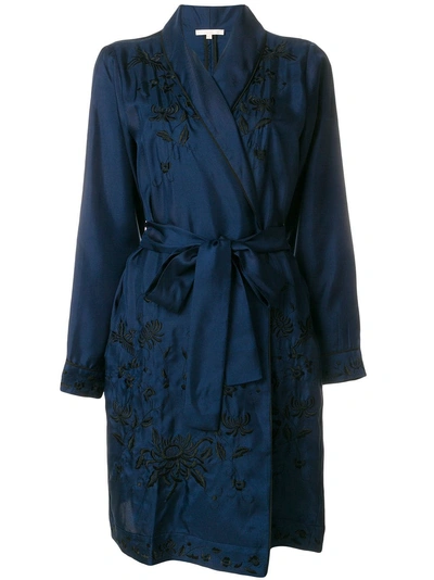 Gold Hawk Floral Embroidered Coat - Blue