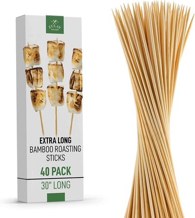 Zulay Kitchen Authentic Bamboo Marshmallow Smores Sticks - 40 Extra Long 30" Roasting Sticks In Brown