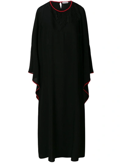 Giacobino Lace Insert And Contrast Piped Kaftan Dress In Black