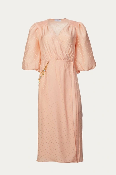 Art Dealer Midi Dress With Chain In Peach Jacquard In Multi