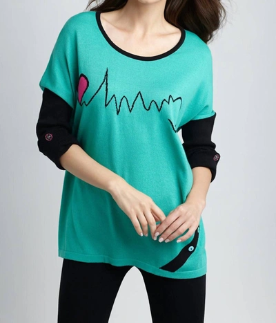 Angel Heartbeat Graphic Sweater In Teal/black In Multi