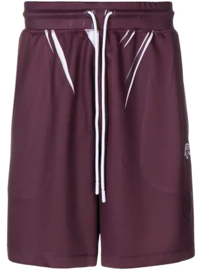 Adidas Originals By Alexander Wang Purple & White Drawcord Shorts In Red