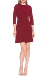 Alexia Admor Cristal 3/4 Sleeve Pleated A-line Dress In Cranberry