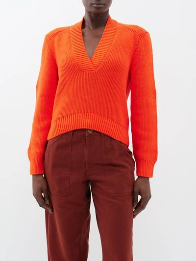 Apc Harmony V-neck Cotton Sweater In Eaa Orange