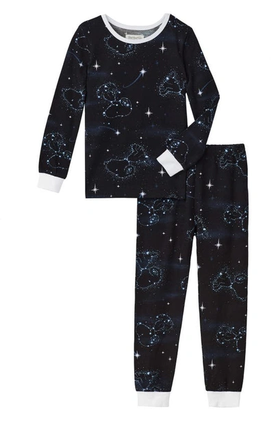 Bedhead Pajamas Kids' X Peanuts® Print Fitted Organic Cotton Jersey Two-piece Pajamas In Celestial Snoopy