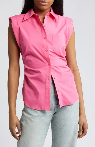 Asos Design Ruched Side Sleeveless Button-up Shirt In Pink