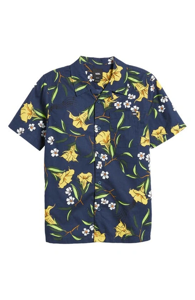 Vans Kids' Thompson Floral Short Sleeve Camp Shirt In Dress Blues