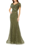 Mac Duggal Embellished Mermaid Gown In Olive