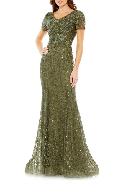 Mac Duggal Embellished Mermaid Gown In Olive