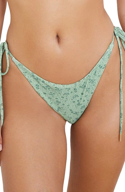 House Of Cb Tie Side Bikini Bottoms In Green Floral