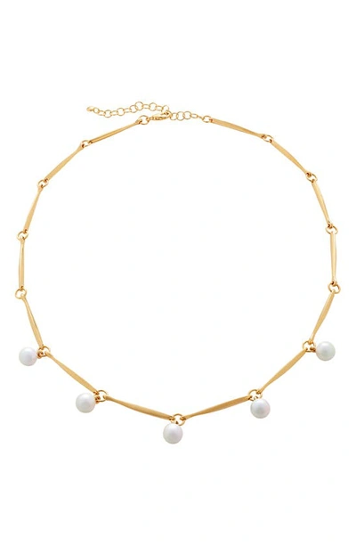 Monica Vinader Nura Freshwater Pearl Station Necklace In 18ct Gold Vermeil/ Silver