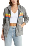 Aviator Nation 5-stripe Zip Hoodie In Heather/ Neon Rainbow