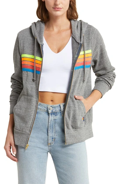 Aviator Nation 5-stripe Zip Hoodie In Heather/ Neon Rainbow