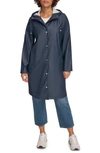 Levi's Water Resistant Hooded Long Rain Jacket In Navy