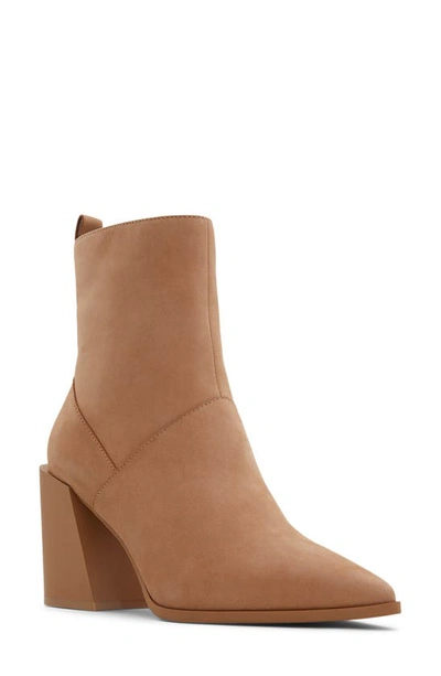 Aldo Bethanny Pointed Toe Block Heel Bootie In Beige Leather