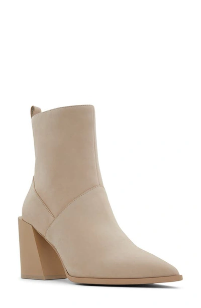 Aldo Bethanny Pointed Toe Block Heel Bootie In Bone Leather