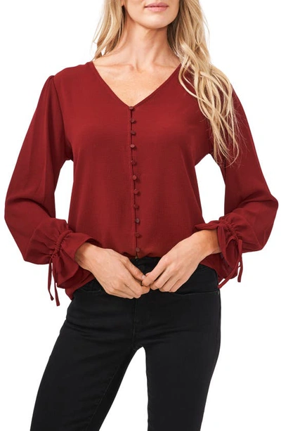 Cece Ruffle Long Sleeve Blouse In Claret Red
