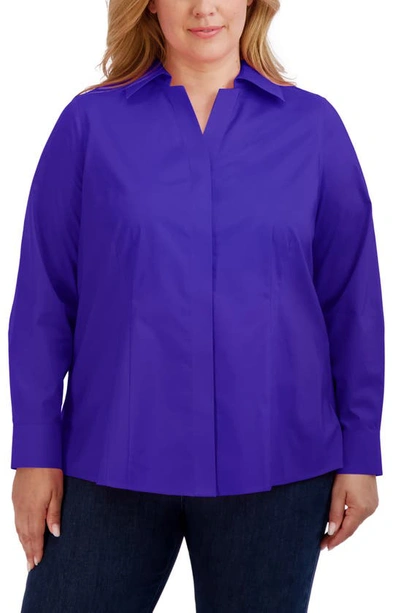 Foxcroft Taylor Long Sleeve Stretch Button-up Shirt In Blue Iris