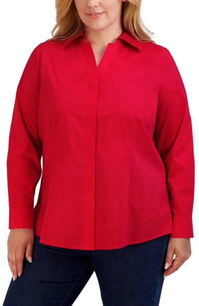 Foxcroft Taylor Long Sleeve Stretch Button-up Shirt In Simply Red