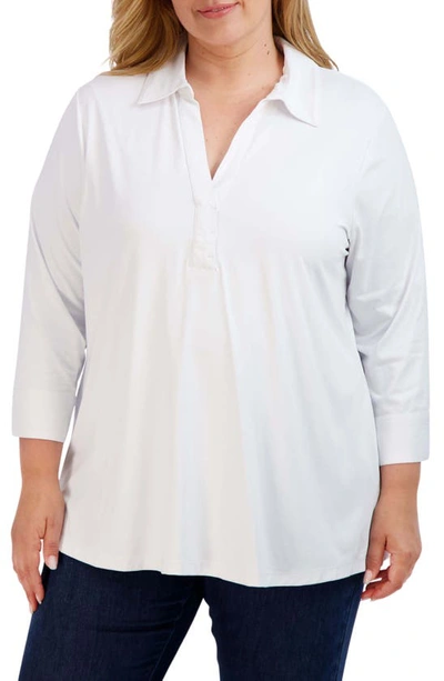 Foxcroft Sophia Johnny Collar Jersey Shirt In White