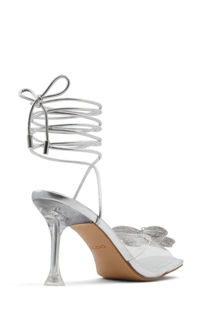 Aldo Nadeline Crystal Bow Ankle Wrap Sandal In Silver