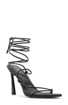 Aldo Melodic Pointed Toe Ankle Wrap Sandal In Black Leather