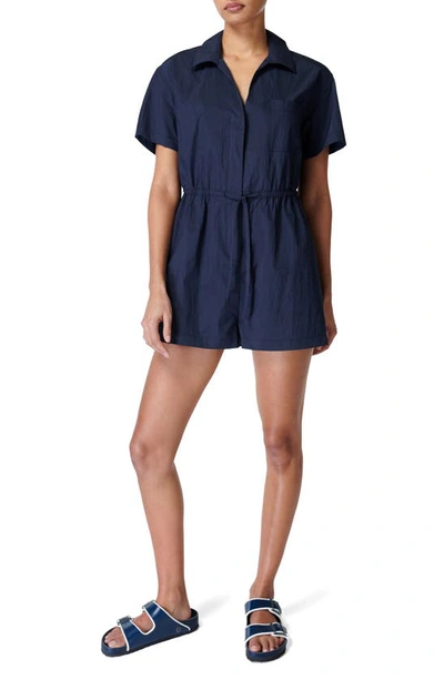 Sweaty Betty Anytime Drawstring Romper In Navy Blue
