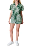 Sweaty Betty Anytime Floral Print Drawstring Romper In Green Lavender Meadow Print