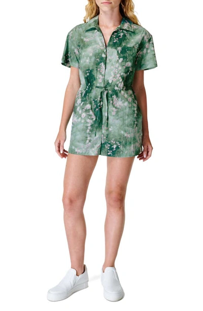 Sweaty Betty Anytime Floral Print Drawstring Romper In Green Lavender Meadow Print
