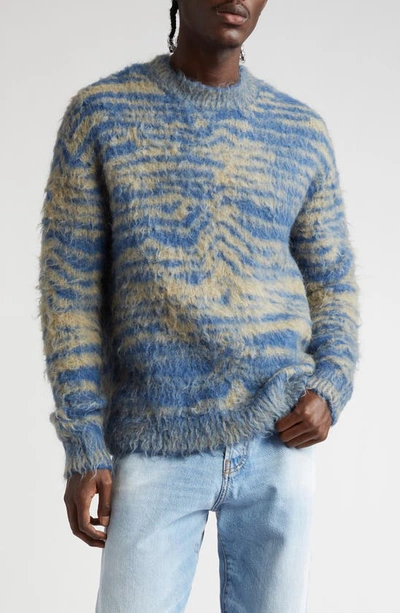 Acne Studios Jacquard Stripe Brushed Crewneck Sweater In Blue