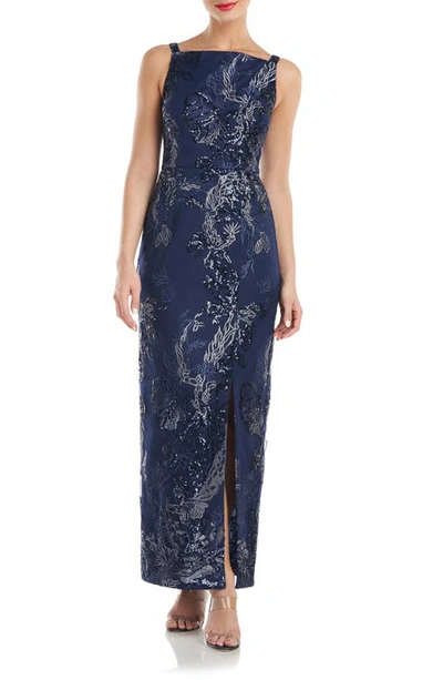 Js Collections Clara Sequin Apron Gown In Navy/ Shale