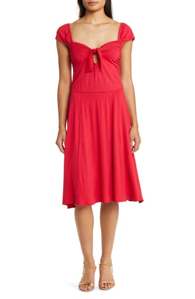 Loveappella Tie Front Cap Sleeve A-line Dress In Red