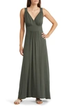 Loveappella Empire Waist Sleeveless Maxi Dress In Olive