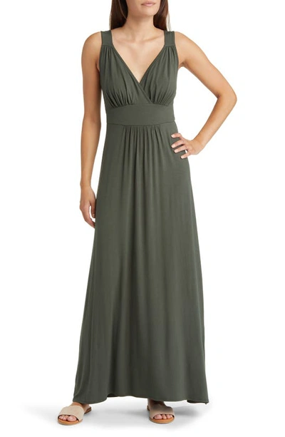 Loveappella Empire Waist Sleeveless Maxi Dress In Olive