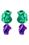 Sterling King Flashback Fold Drop Earrings In Emerald - Violet