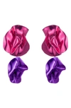 Sterling King Flashback Fold Drop Earrings In Fuchsia - Violet