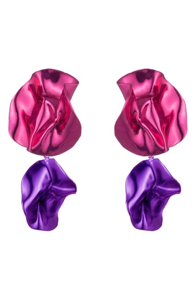 Sterling King Flashback Fold Drop Earrings In Fuchsia - Violet