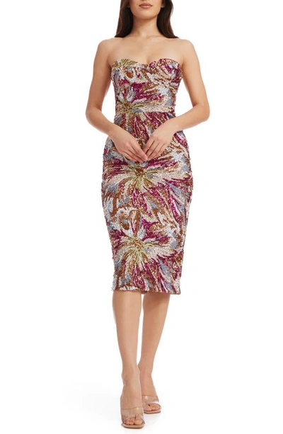 Dress The Population Irina Sequin Strapless Dress In Dark Magenta Multi