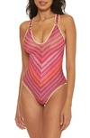 Becca Rainbow Sunset Metallic Stripe One-piece Swimsuit In Pink Multi