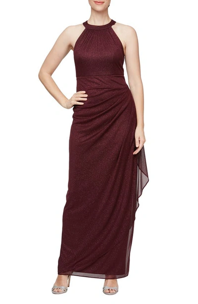 Alex Evenings Halter Glitter Formal Gown In Fig