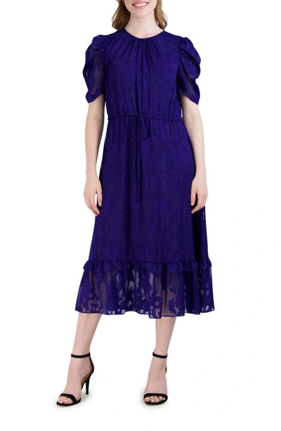 Julia Jordan Floral Puff Sleeve A-line Midi Dress In Royal