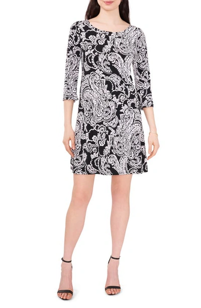 Chaus Paisley Bell Sleeve Shift Dress In Black/ White